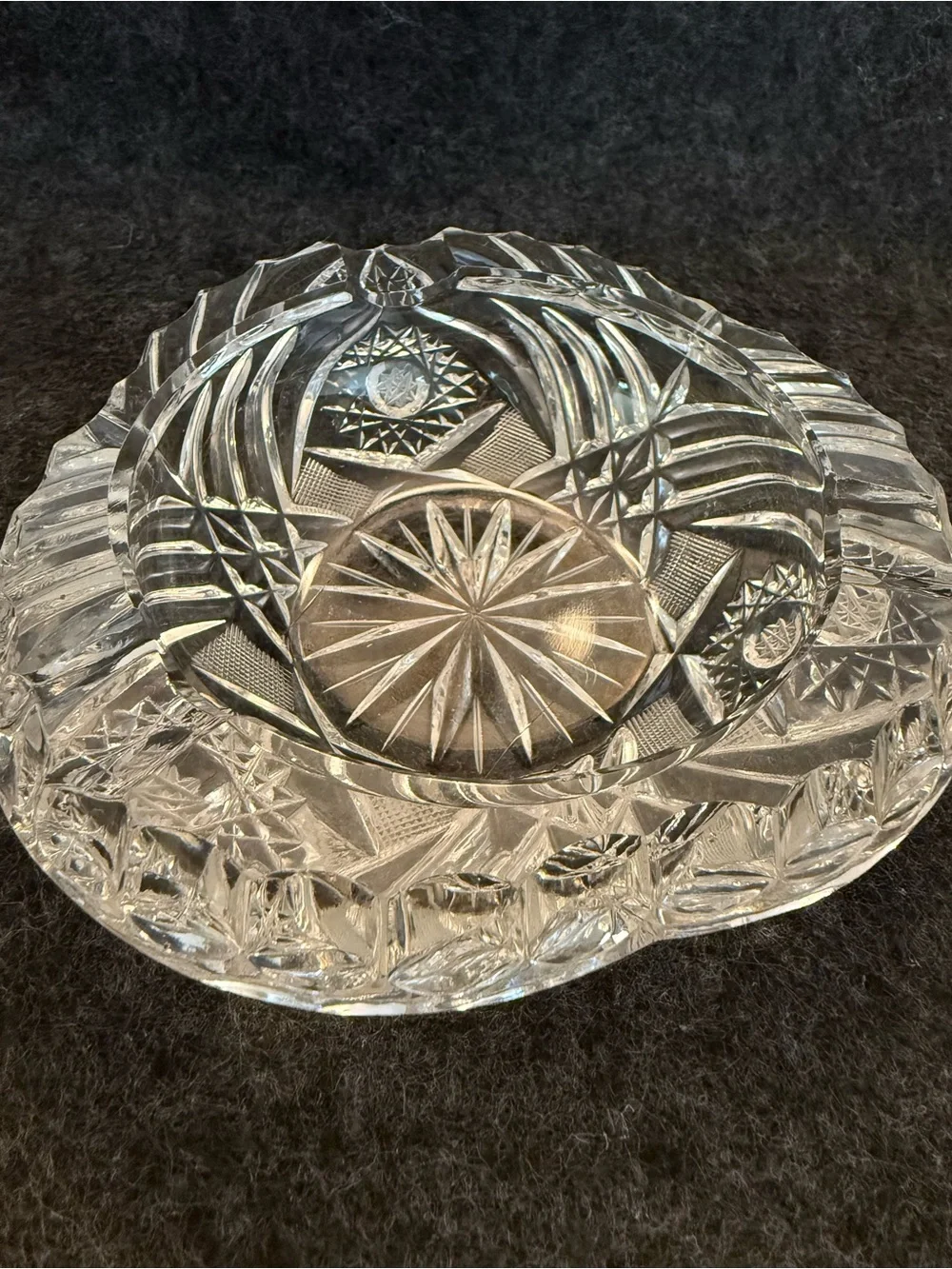 Vintage Clear Cut Crystal Ashtray - Heavy Vintage Exquisite